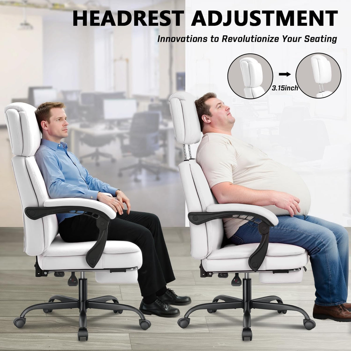 400lbs Executive Office Chair with Foot Rest for Heavy People, Ergonomic Big and Tall Desk Chair with Adjustable Headrest, High Back PU Leather Comfy Heavy Duty Computer Chair with Spring Cushion