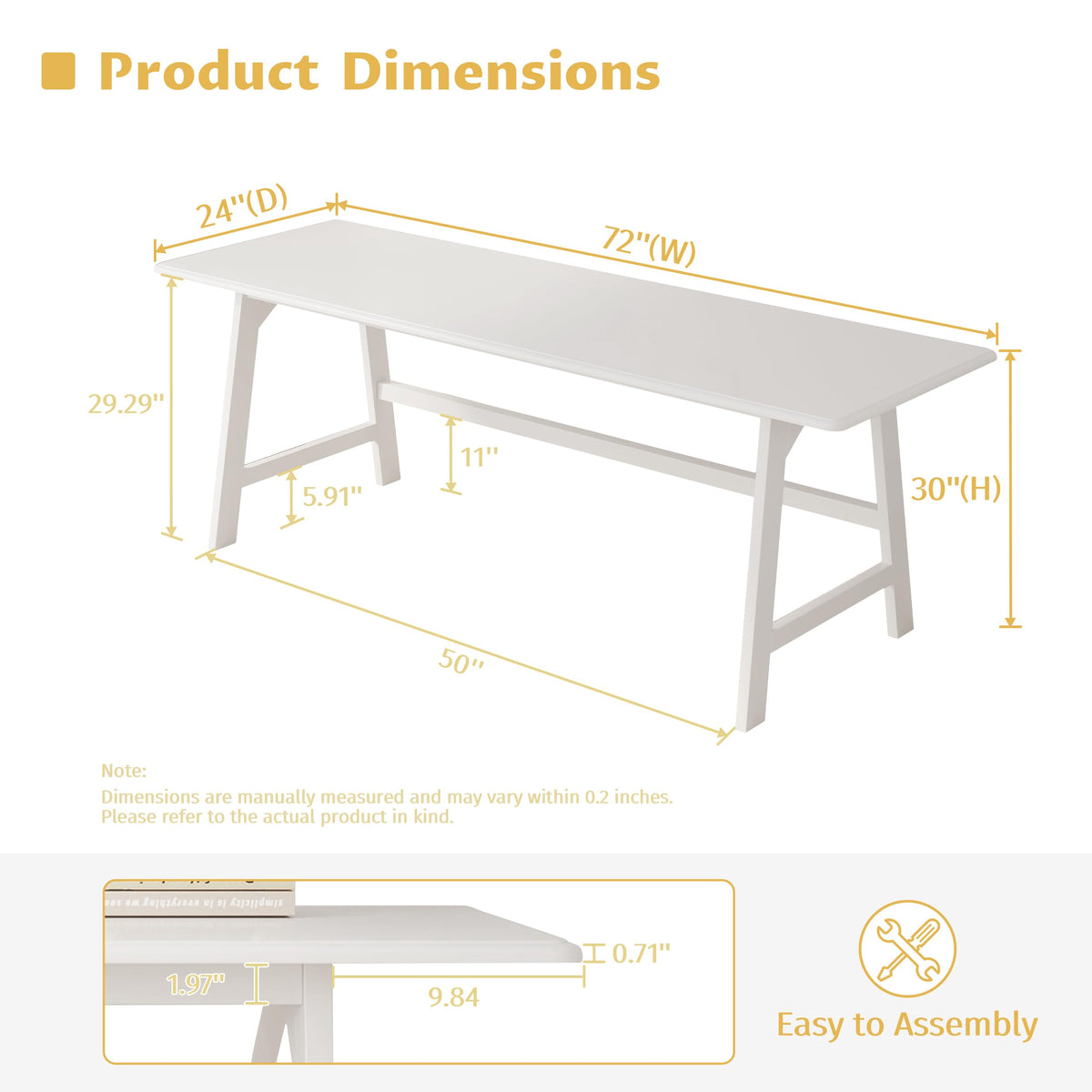 IOTXY Solid Wood Writing Table - 60" W Minimalist PC Computer Desk, Oak