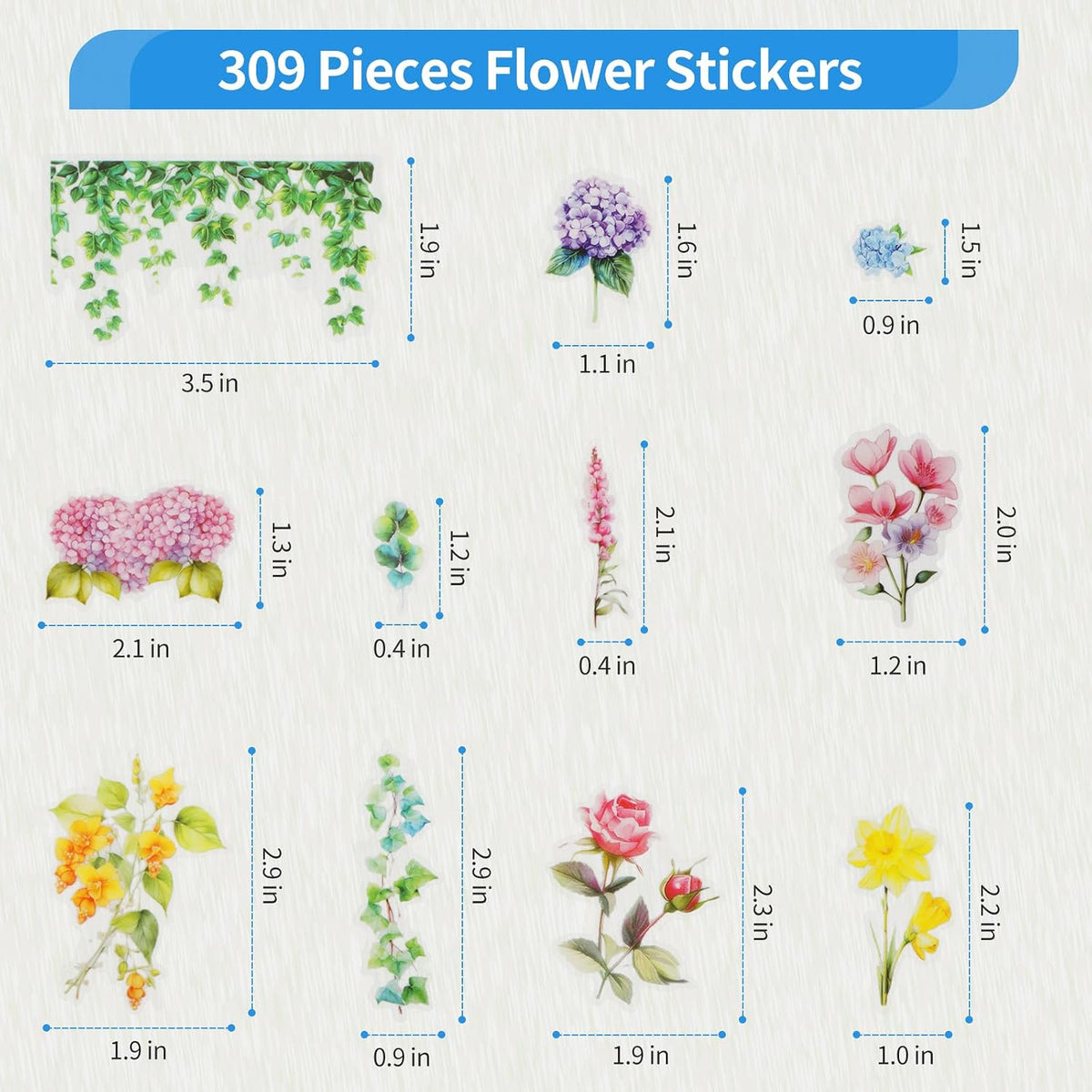 Kattykitty 309PCS Transparent Flower Stickers for Scrapbooking