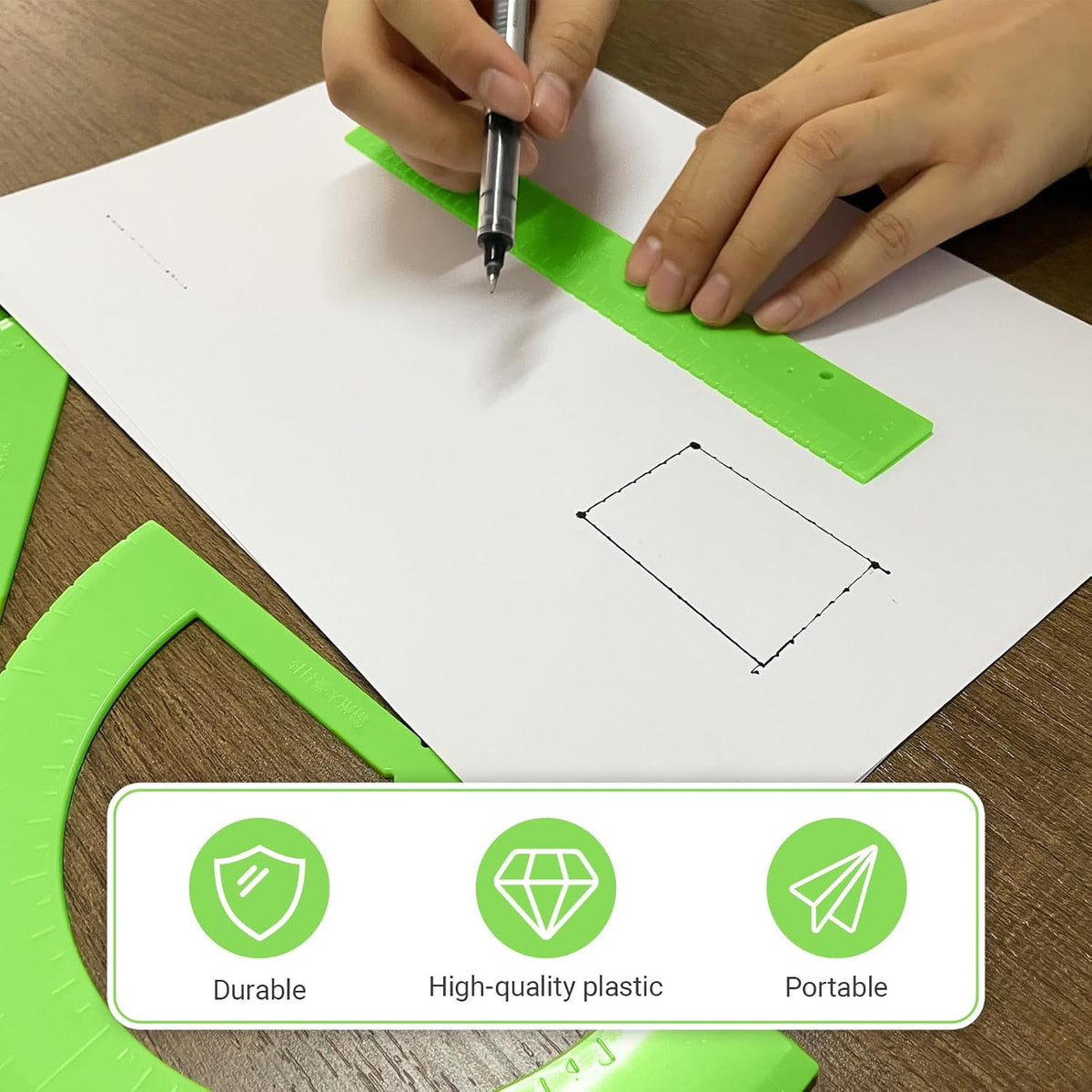 Tactile Braille Geometry Set for Blind & Visually Impaired Students, 6-Piece Math Tools Kit with Ruler, Protractor, 30°/60° Triangles for Special Education