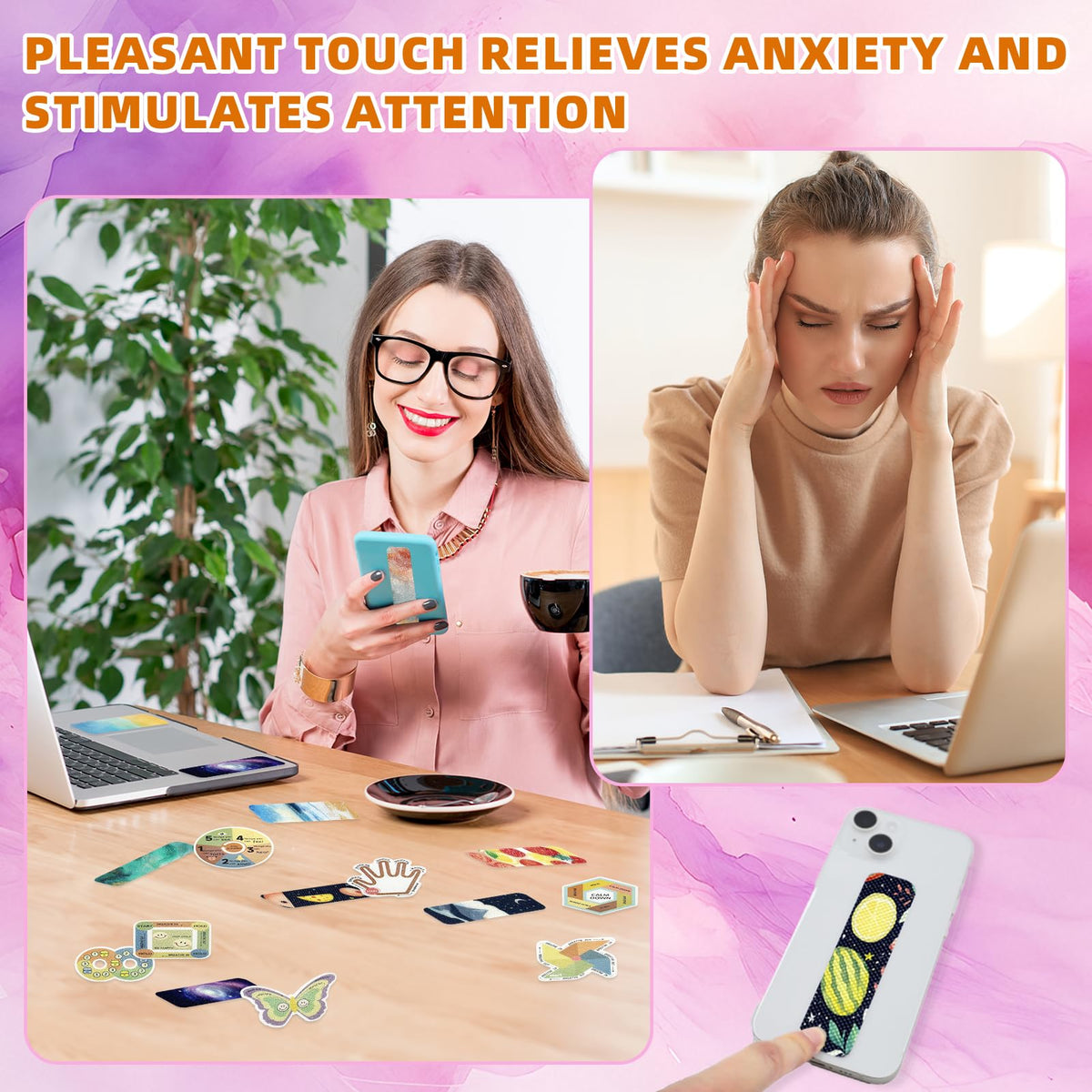108 Pieces Sensory Stickers - 2 Textured Surface Sensory Stickers with Storage Box - Fidget Strips for Adults, and ADHD - Anxiety Relief Mindfulness Stickers for Office Desk
