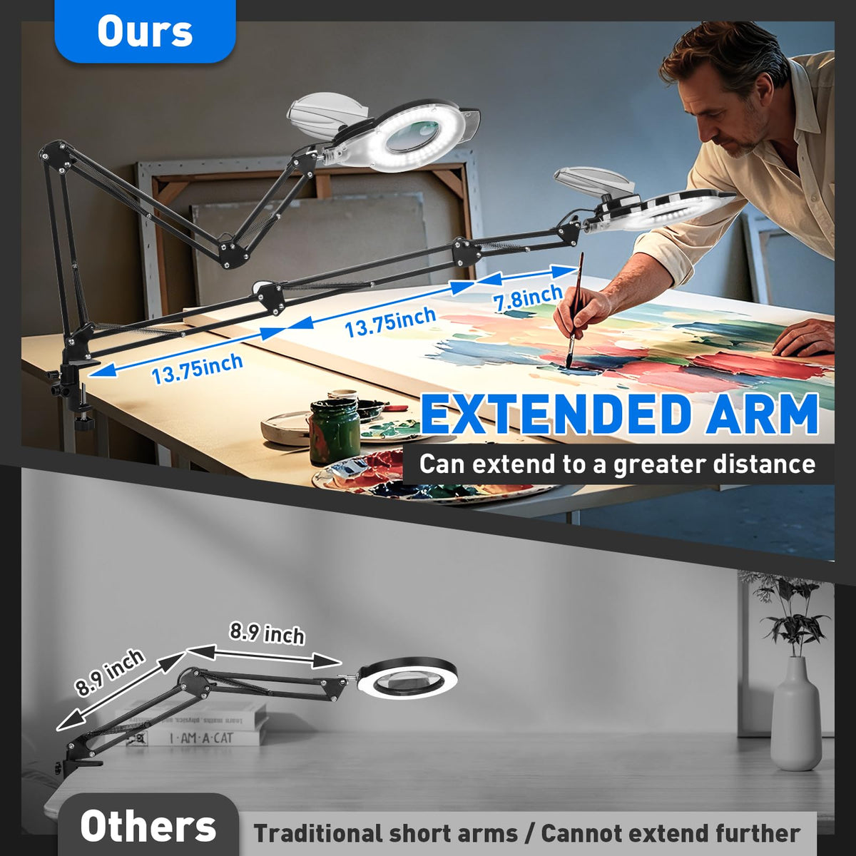 KIRKAS LED Magnifying Lamp with Clamp, 2,200 Lumens Dimmable 28in 12X