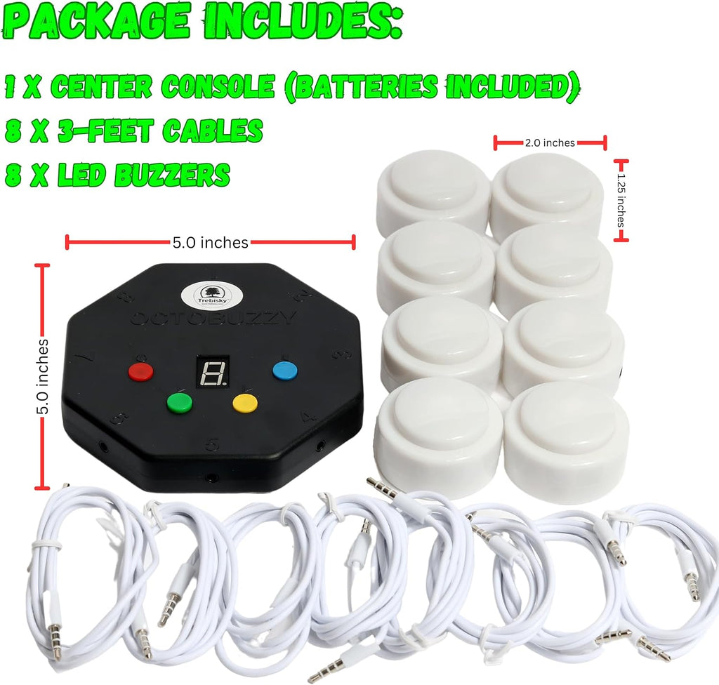Trebisky Game Show Wired Buzzer Set, 8 LED Answer Buzzers with 3ft Cable
