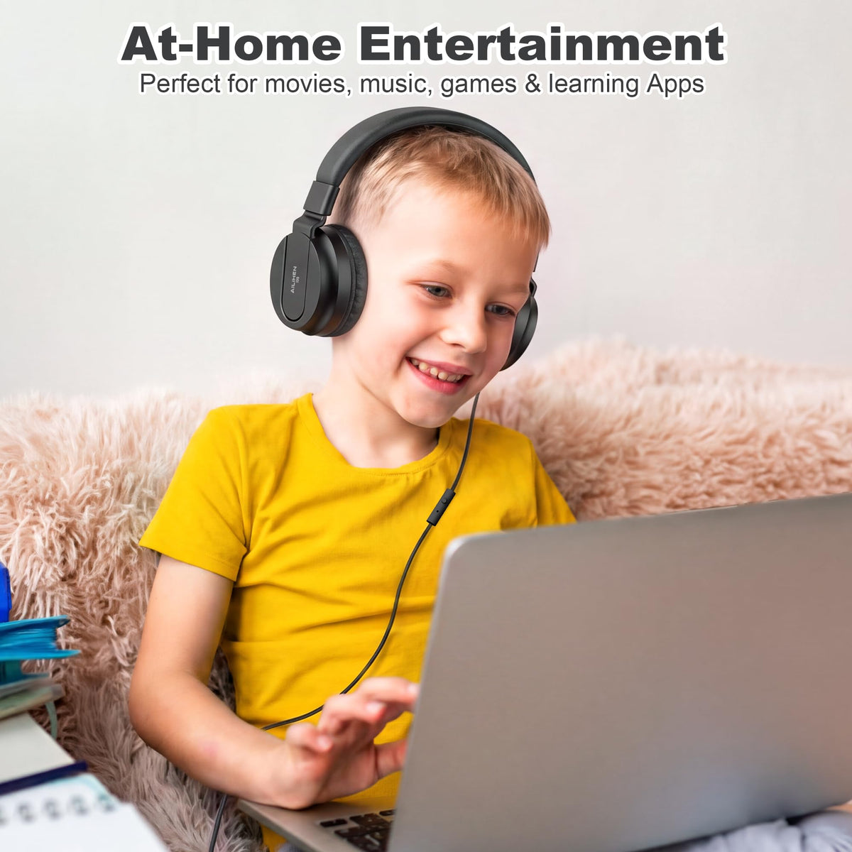 AILIHEN I35 Kids Headphones for School with Mic, 93dB Volume, Green Purple
