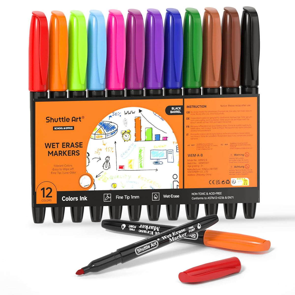 Shuttle Art Wet-Erase Markers for Transparencies (10–15 Count)