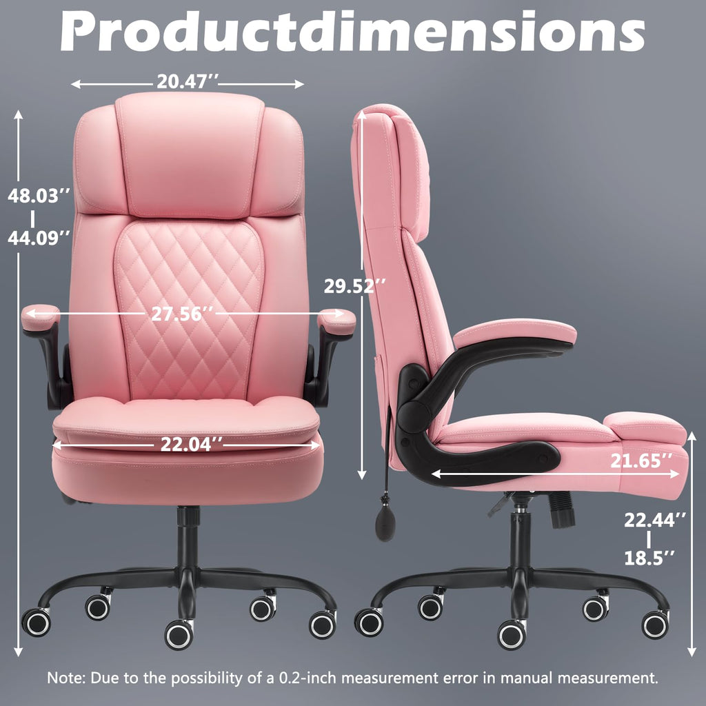 450LBS Big and Tall Executive Office Chair with Flip up Arm, Heavy Duty PU Leather Computer Desk Chair,Comfortable High Back Swivel Home Office Chair with Rolling for Adults,Spring Cushion,Metal Base