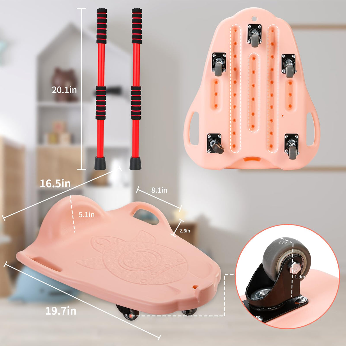 LLYJJKUWL Large Scooter Board with Handles - PE & Sensory Training Equipment