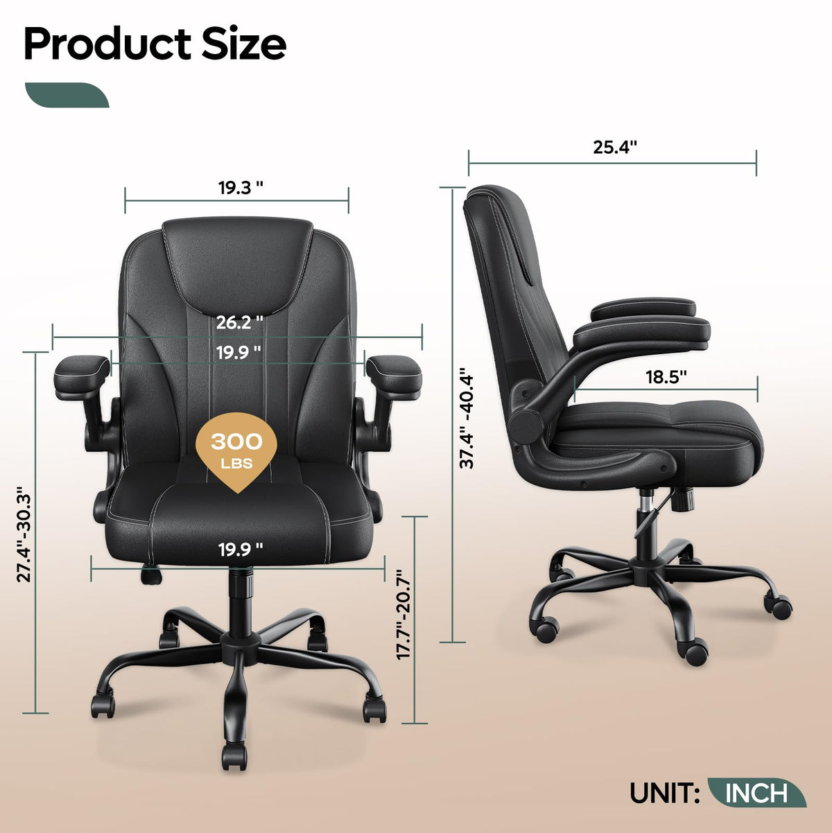 PU Leather Mid-Back Office Chair, Flip-Up Arms, 3.5" Dual-Layer Cushion