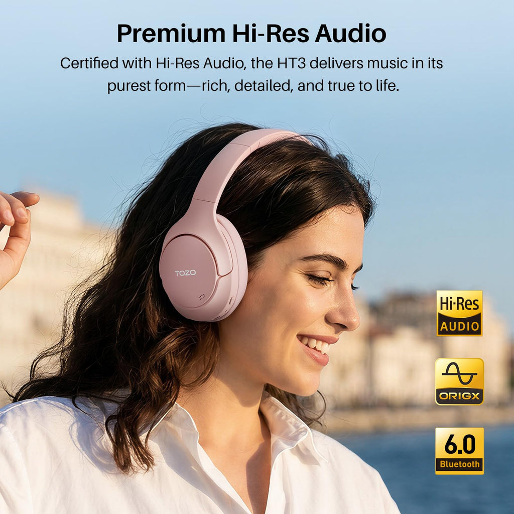 TOZO HT3 Hybrid Noise Cancelling Wireless Headphones, 90H Over Ear Headset