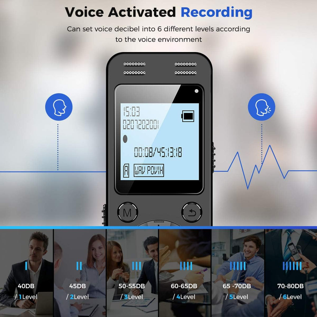 128GB Digital Voice Recorder for Lectures Meetings - EVIDA 9296 Hours Voice Activated Recording Device Audio Recorder with Playback,Password