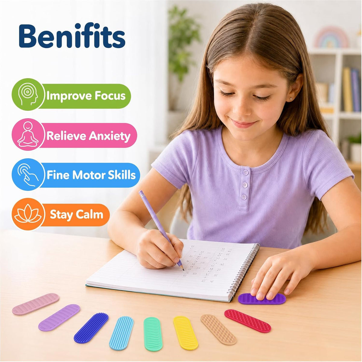 Sensory Stickers for Kids & Adults, 16 Pack Textured Classroom Calm Strips
