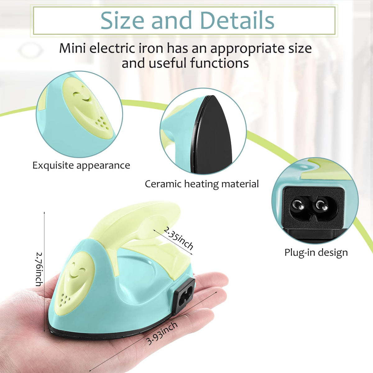 Honoson Mini Iron for Craft Small Iron on Patch Fuse Bead, Mint Green