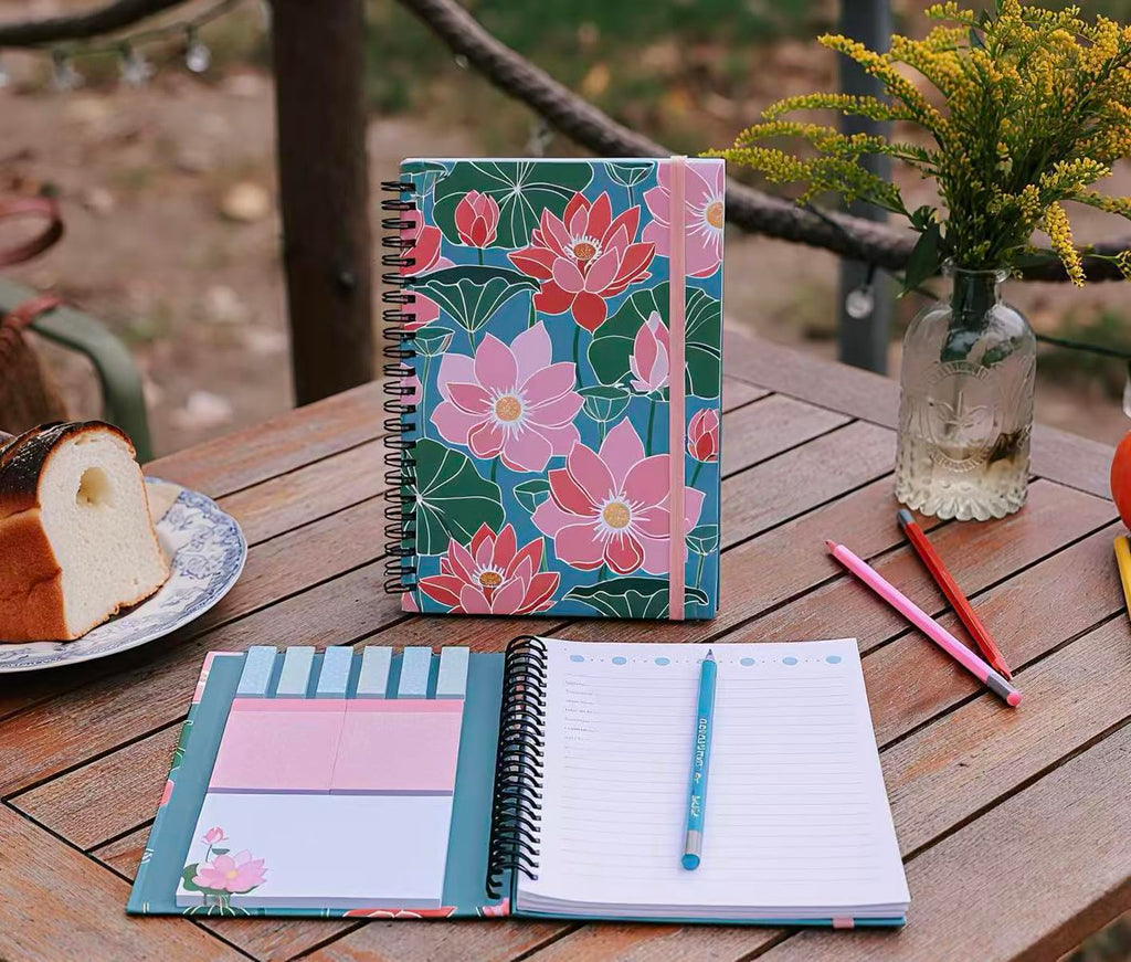 A5 Spiral Sticky Notebook,with 9 pads of decorated sticky notes and a handy notebook,for Bible study;Note Pads Teacher Appreciation Gift Writing Memo Pads School Office Supplies and Daily Life Organization (Daisy)