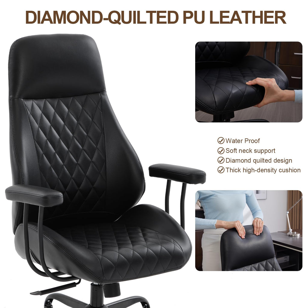 E-Motie Leather Office Chair, Mid Century Modern Desk Chair, Blue