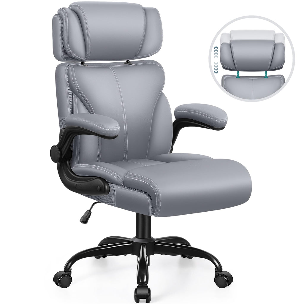 HeroSet Office Chair, Ergonomic Big and Tall Computer Desk Chairs, Executive Breathable Leather Chair with Adjustable Flip-up Armrests, Lumbar Support Swivel PC Chair with Rocking Function,Matte Black