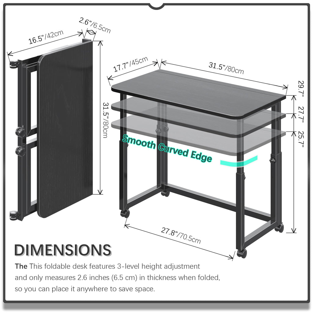 4NM 27.5-Inch Folding Student Desk with Wheels