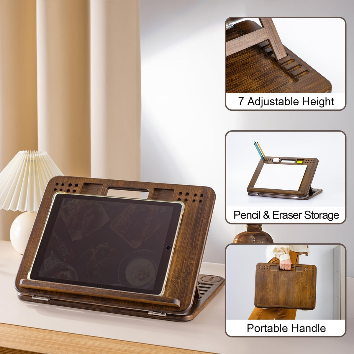 StrongTek Bamboo Tabletop Easel, 6-Angle Drawing Board for Desk and Lap