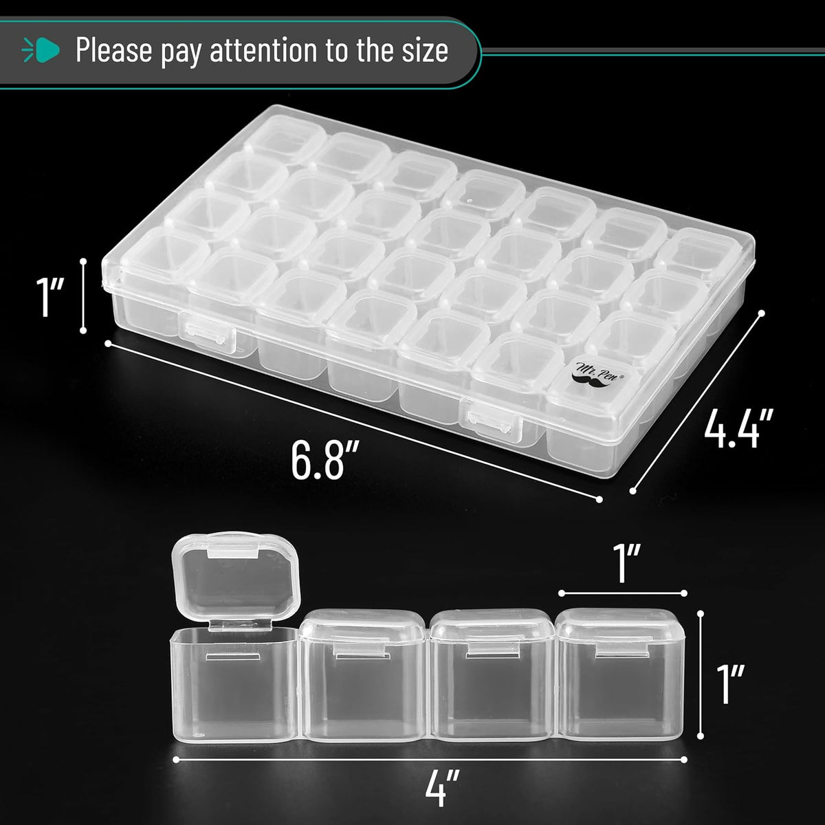 Mr. Pen- Bead Storage Containers, 28 Grids, 2 Pack, Clear White