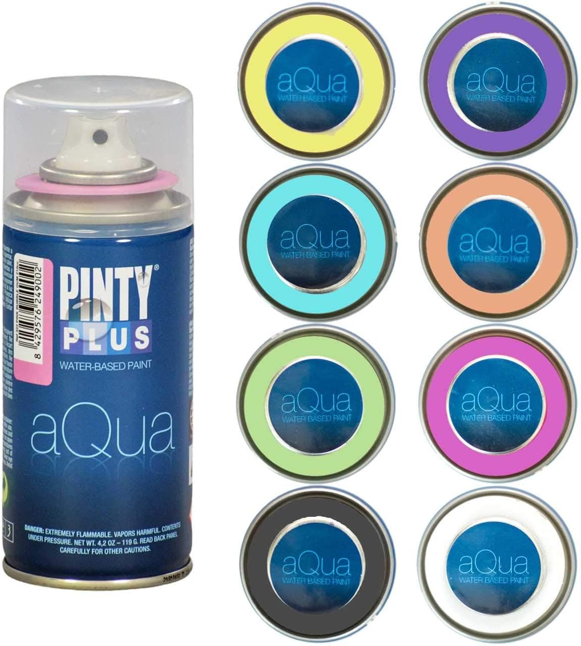 Pintyplus Aqua Mini Water-Based Spray Paint Set – 8-Pack, 4.2oz Cans | Ultra-Matte, Low Odor, Indoor Safe