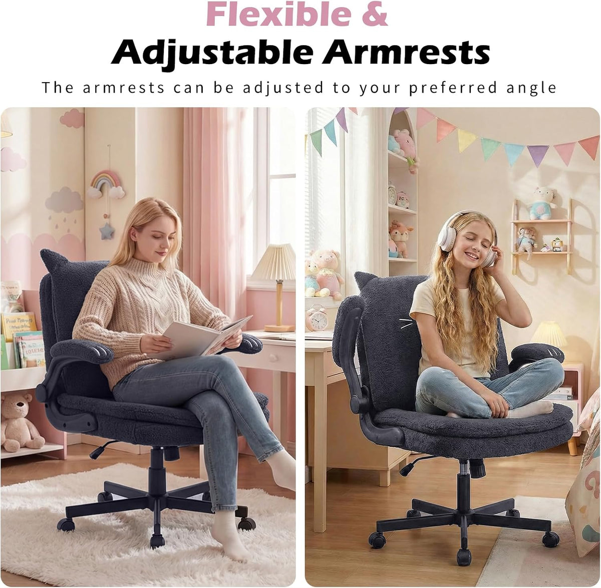TUNYI Wide Cushioned Desk Chair with Wheels (Multiple Colors)