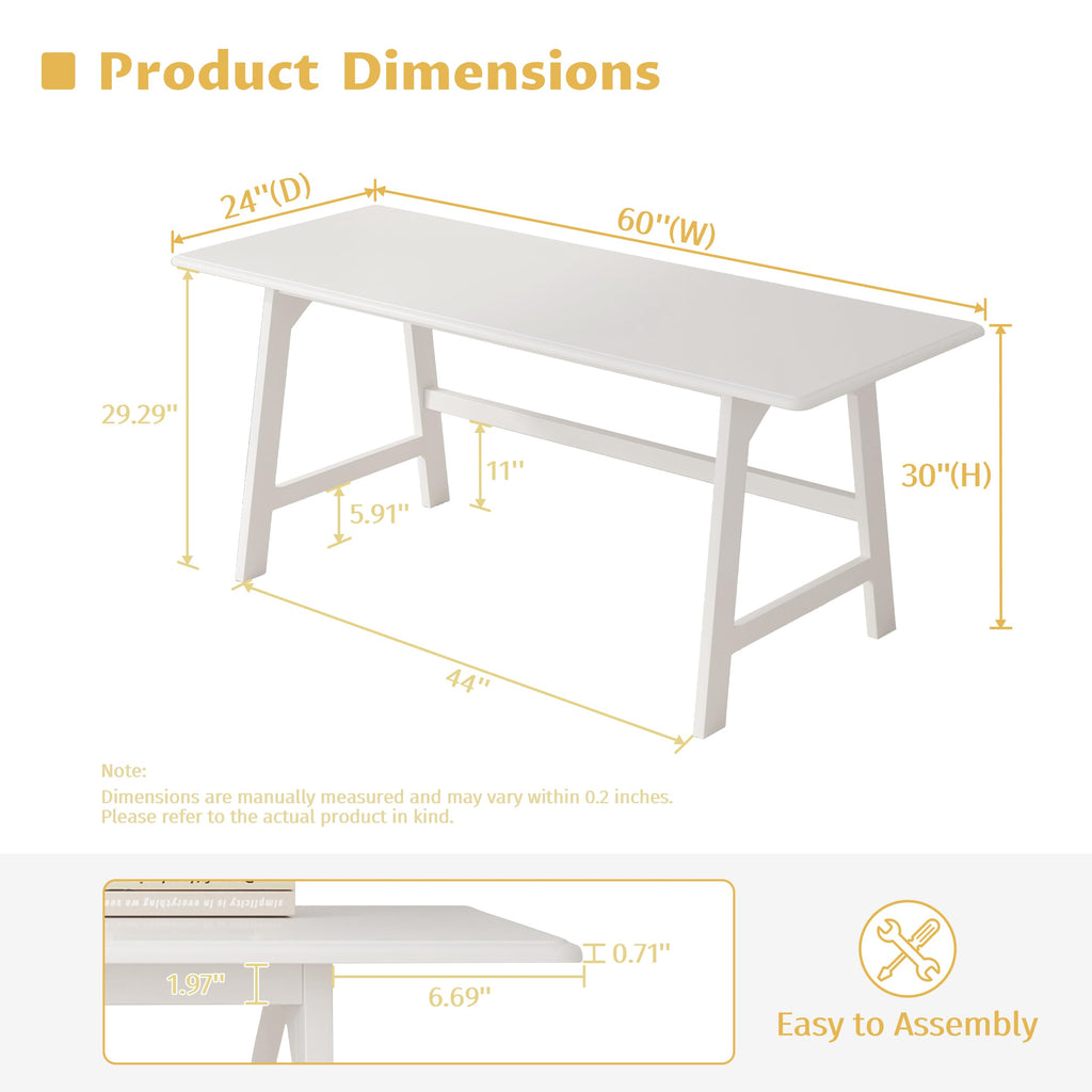 IOTXY Solid Wood Writing Table - 60" W Minimalist PC Computer Desk, Oak
