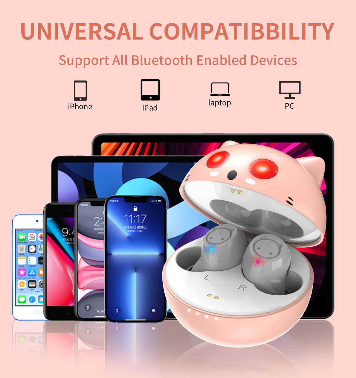 Kids Wireless Earbuds, Noise Reduction Earbuds for Kids Bluetooth 5.0 Waterproof in-Ear Headphones with Mic and Charging Case, Deep Bass Touch Control 36H Playtime Headset for School.