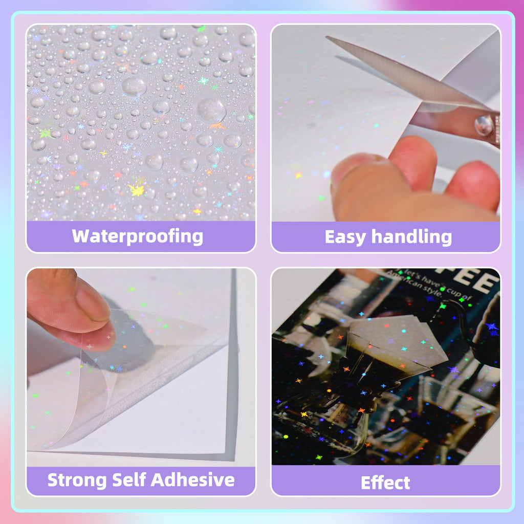 36 Sheets Holographic Laminating Sheets Clear Self Adhesive Sticker Paper