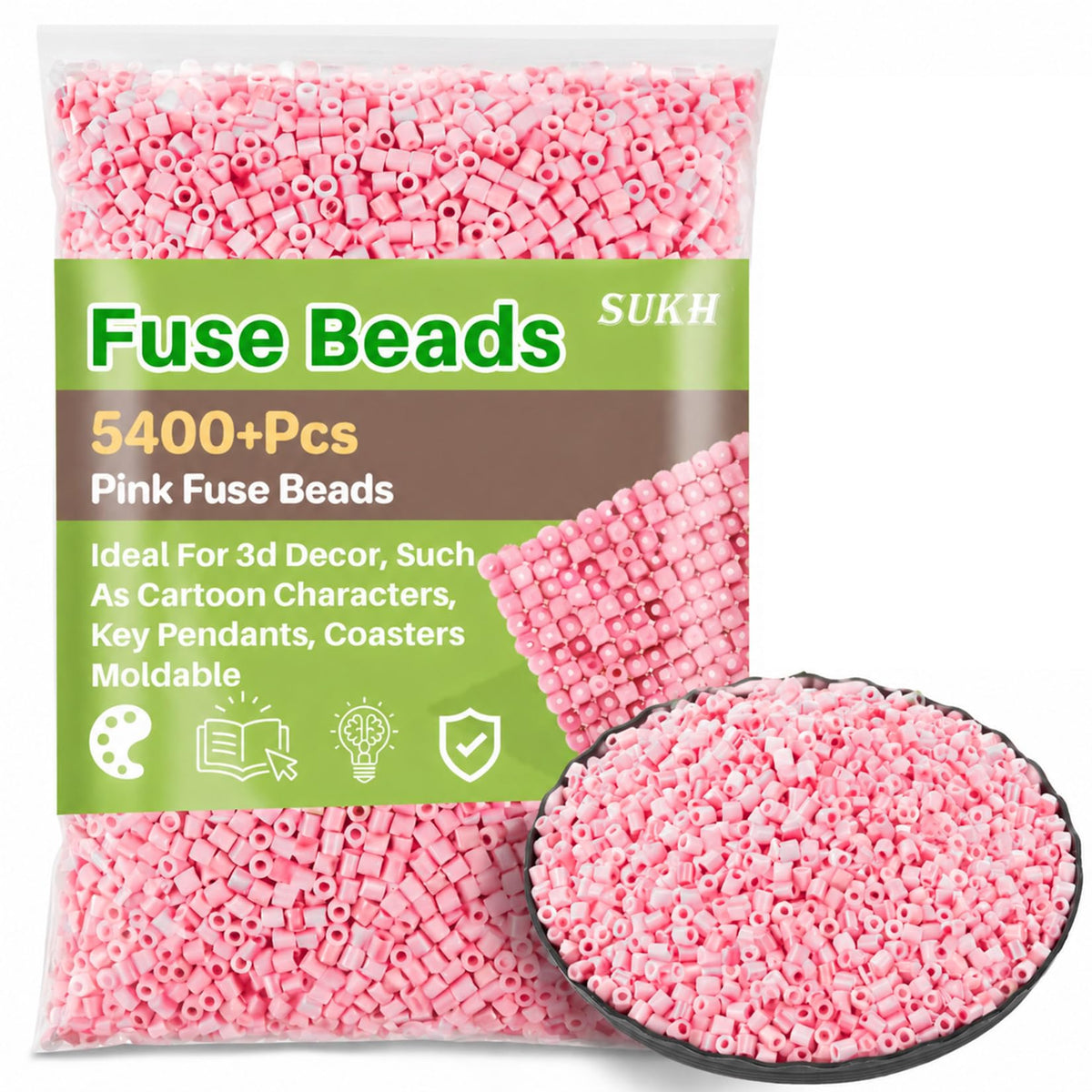 Sukh 5400+Pcs Fuse Beads Bulk - 5mm Melting Beads for Crafts, 24 Colors