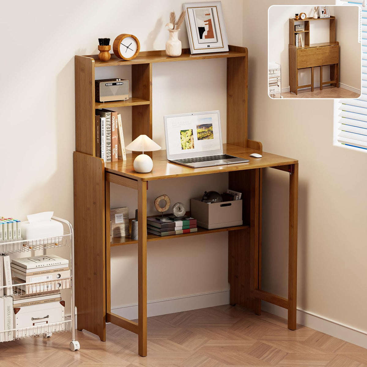 Dezyfurni Bamboo Folding Student Desk with Storage
