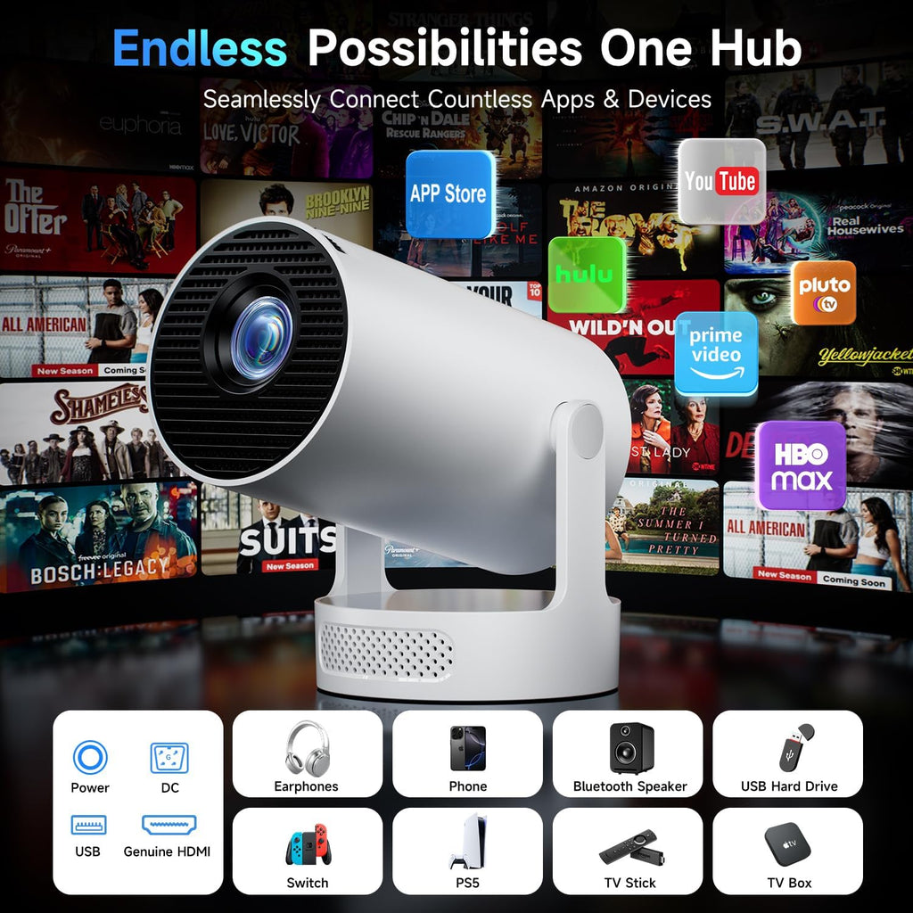 Mini Projector with WiFi 6 and BT 5.4, Built-in Apps 2026 Upgraded