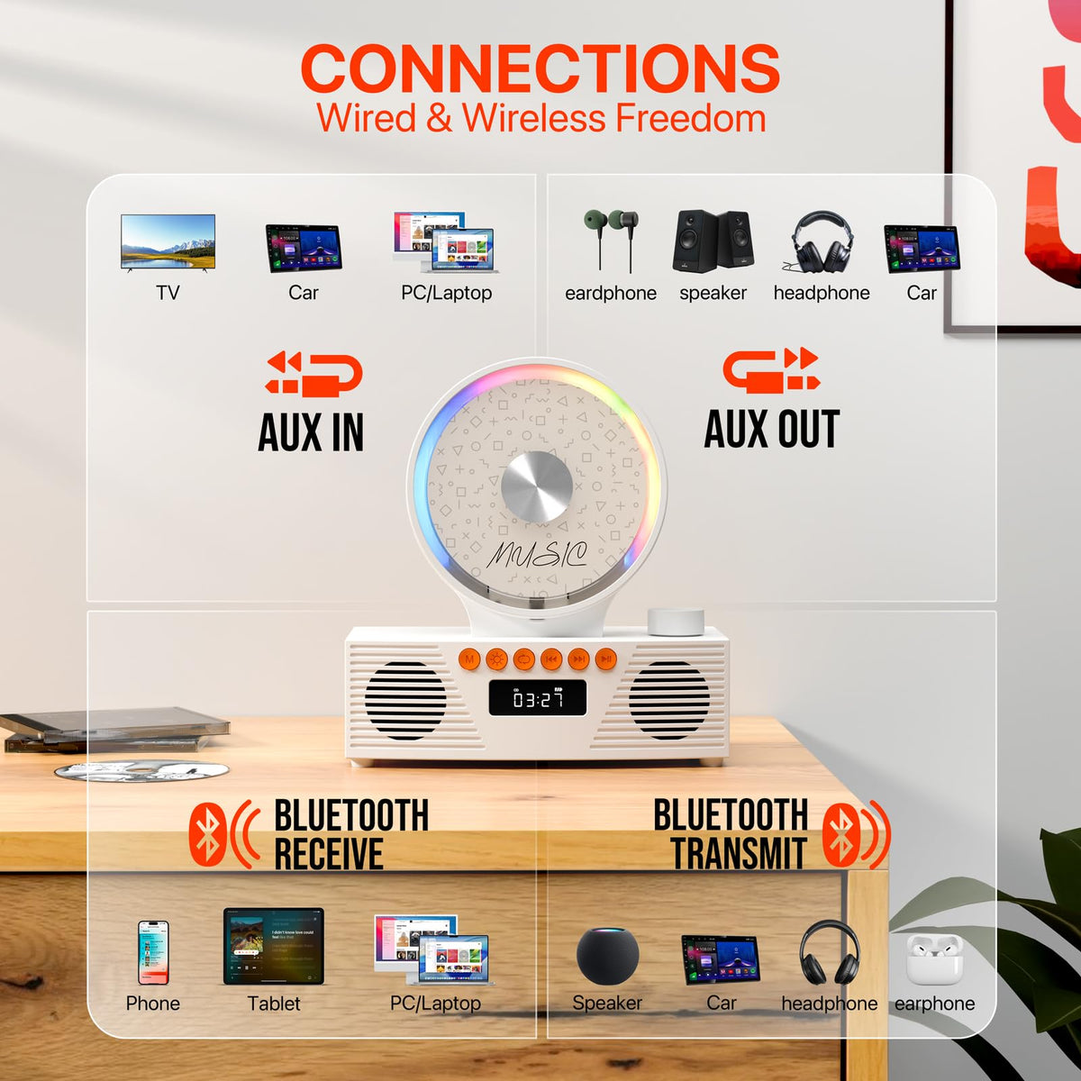 ROADOM KC607 Rechargeable Bluetooth CD Player for Learning (K–12)