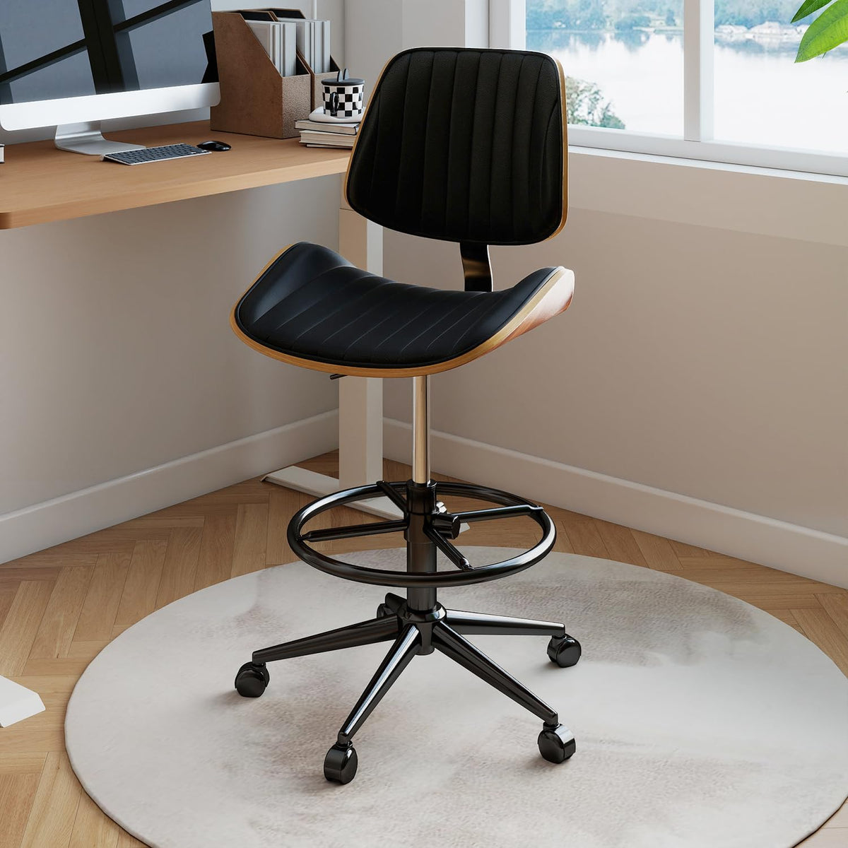 Rongbuk Adjustable Drafting Chair with Walnut Back