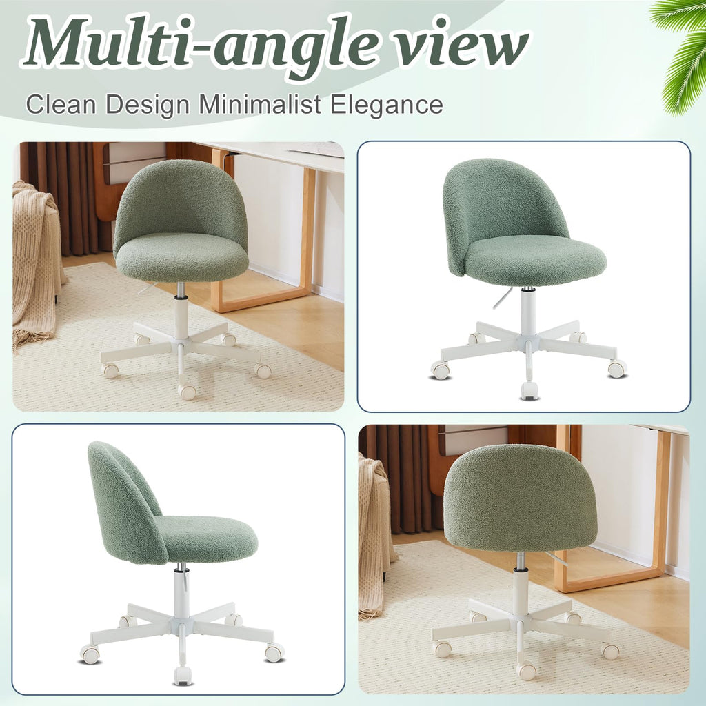 VINGLI Cute Candy Chair Armless Comfy Small Office Desk Vanity Chair with Wheels & Lumbar Support,Teddy Adjustable Rolling Swivel Computer Task Ch for Home Office,Bedroom,Gentle Pink