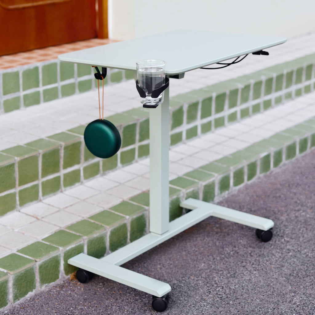 TopJob ANYDESK FOLD Mobile Standing Desk, Portable with Lockable Wheels, Foldable Stand Desk, Rolling Computer Workstations, Used for Home, Couch Side Table, Bedside Table in Bed Room Kitchen (Sand)