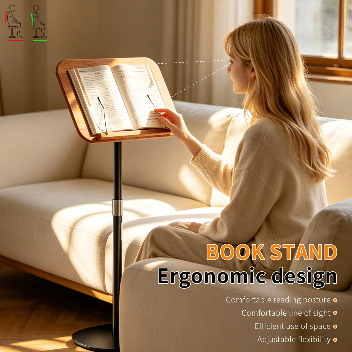 2-in-1 Floor & Desktop Book Stand with Thickened 9 lb Metal Base