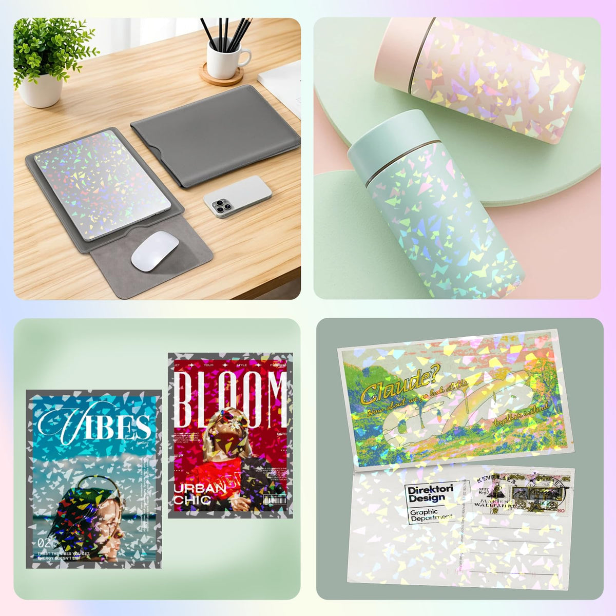 36 Sheets Holographic Laminating Sheets Clear Self Adhesive Sticker Paper