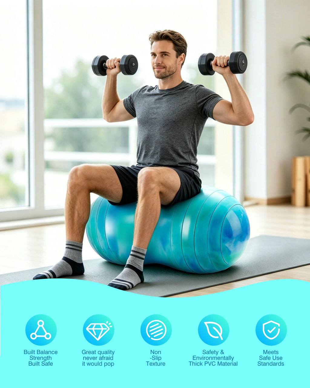 ZOOJOY Peanut Ball for Kids and Adults, 18/20Inch Anti-Burst Exercise Ball