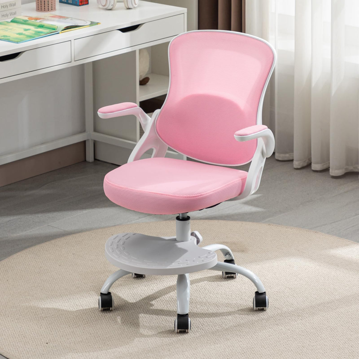 Kids Desk Chair,Ergonomic Study Chair with Adjustable Height,Swivel Mesh Desk Chair with Wheels,Home Office Chair for Children in Home Bedroom Blue