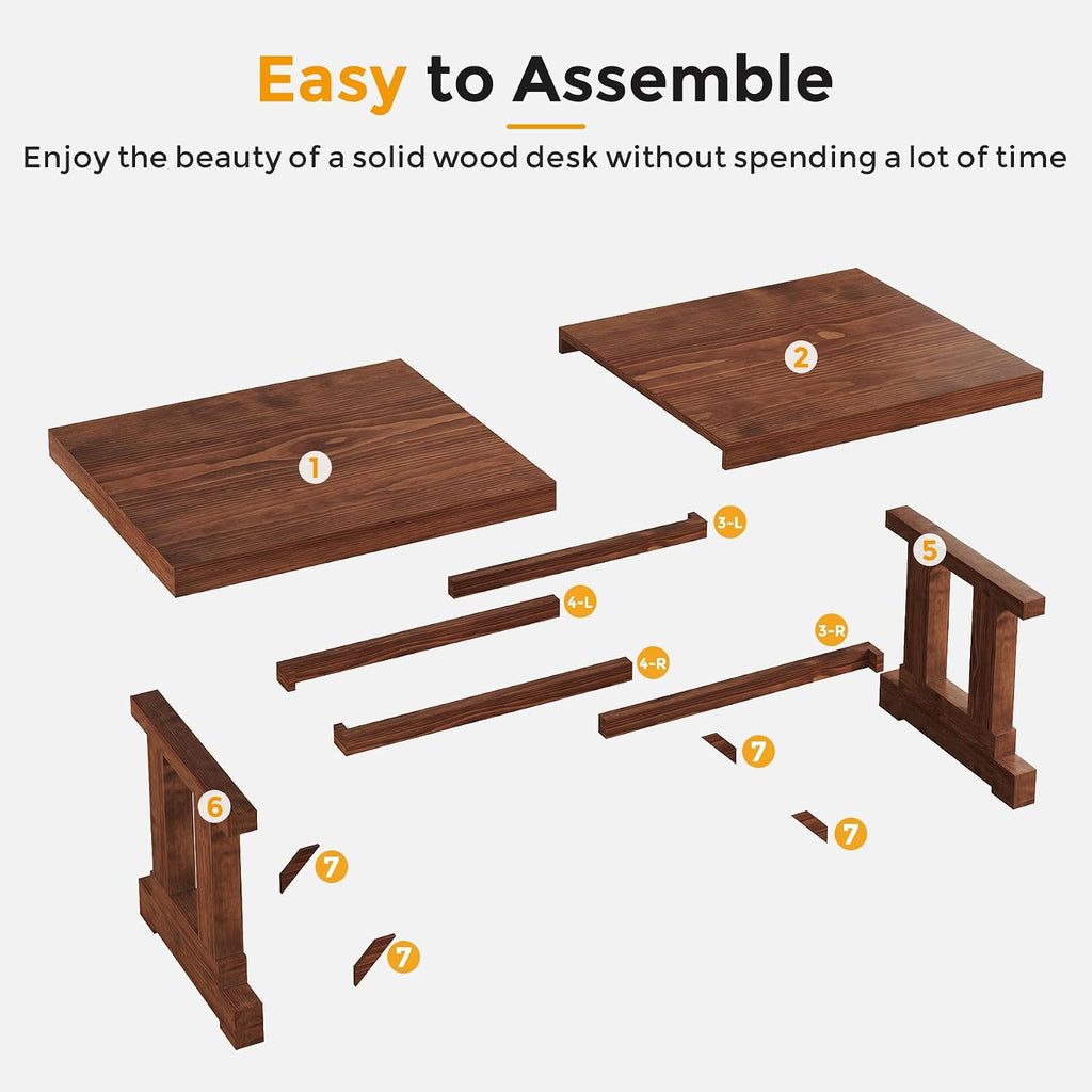 Condemo 63-Inch Solid Pine Student Desk, Dark Walnut