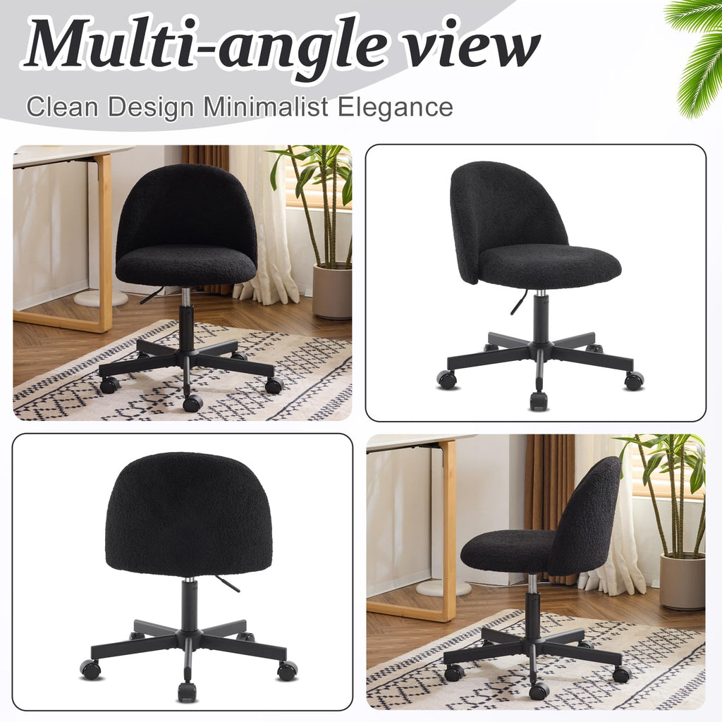 VINGLI Cute Candy Chair Armless Comfy Small Office Desk Vanity Chair with Wheels & Lumbar Support,Teddy Adjustable Rolling Swivel Computer Task Ch for Home Office,Bedroom,Gentle Pink
