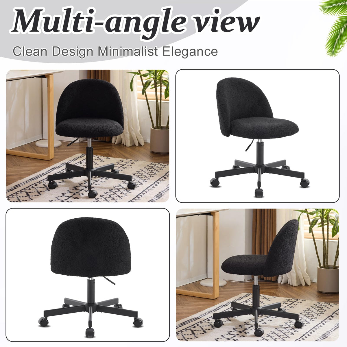 VINGLI Cute Candy Chair Armless Comfy Small Office Desk Vanity Chair with Wheels & Lumbar Support,Teddy Adjustable Rolling Swivel Computer Task Ch for Home Office,Bedroom,Gentle Pink