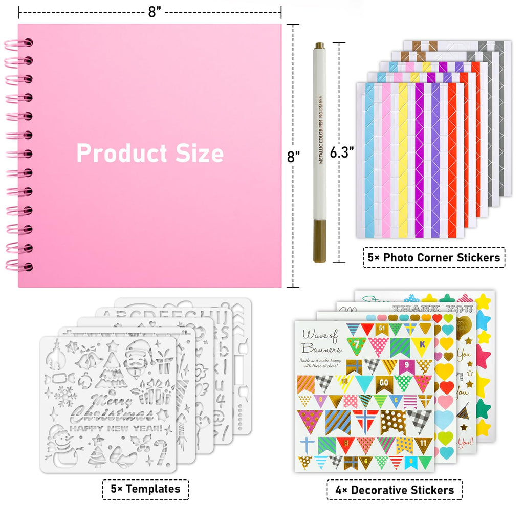 Gotideal 80 Pages Scrapbook Album with 10 Metallic Markers, Black