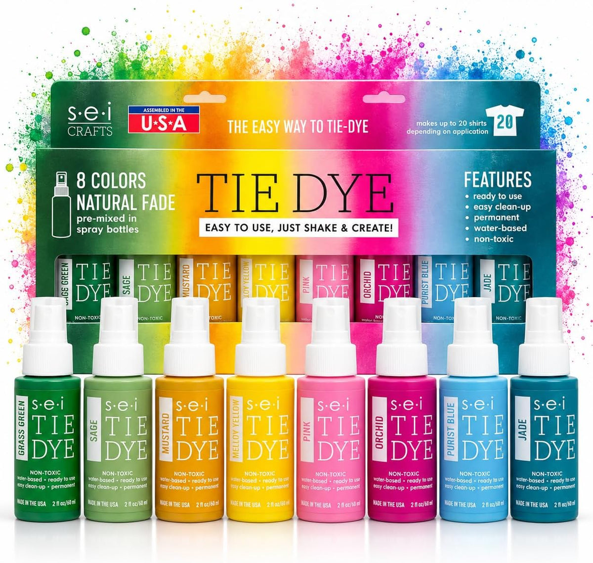 Sei Tie Dye Kit Natural Fade, 8 Color Earth Tone Fabric Dye Spray Set