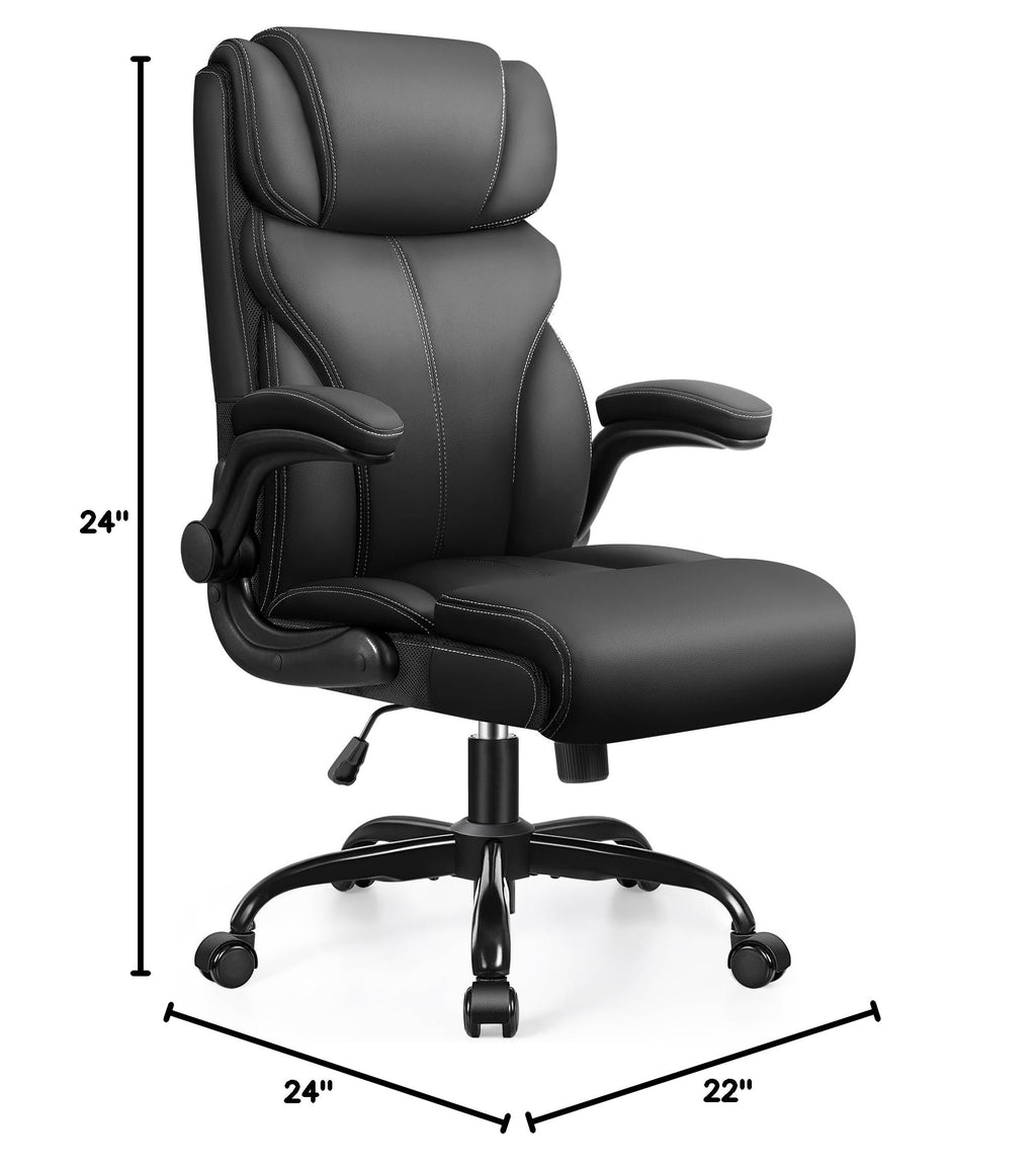 HeroSet Office Chair, Ergonomic Big and Tall Computer Desk Chairs, Executive Breathable Leather Chair with Adjustable Flip-up Armrests, Lumbar Support Swivel PC Chair with Rocking Function,Matte Black
