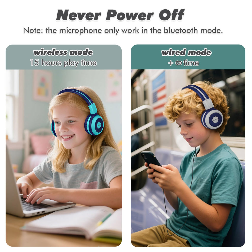 SIMOLIO Kids Wireless Headphones w/Mic for School,75/85/94dB Safe Volume