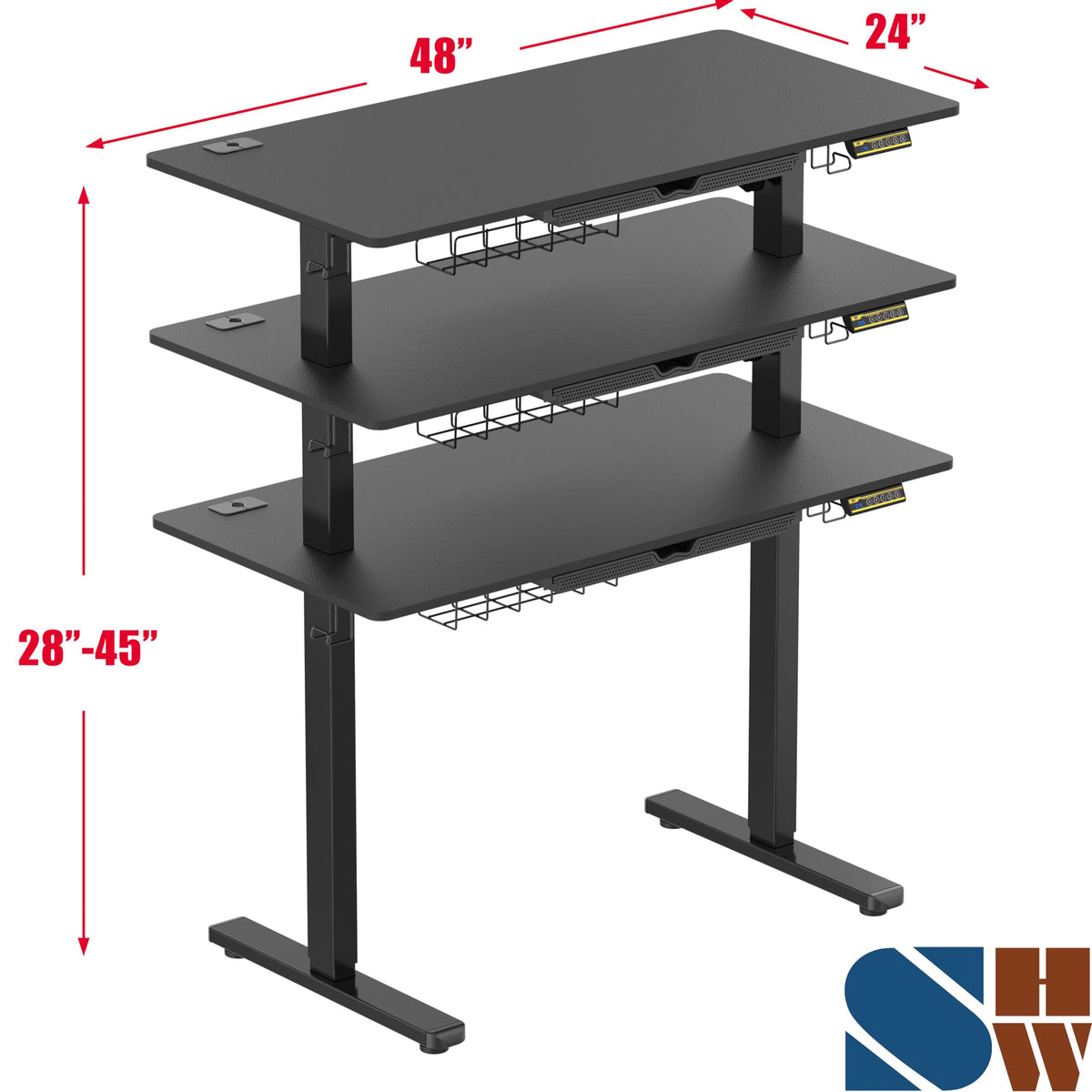 SHW 55 x 28 Electric Height Adjustable Standing Desk w/Drawer, White