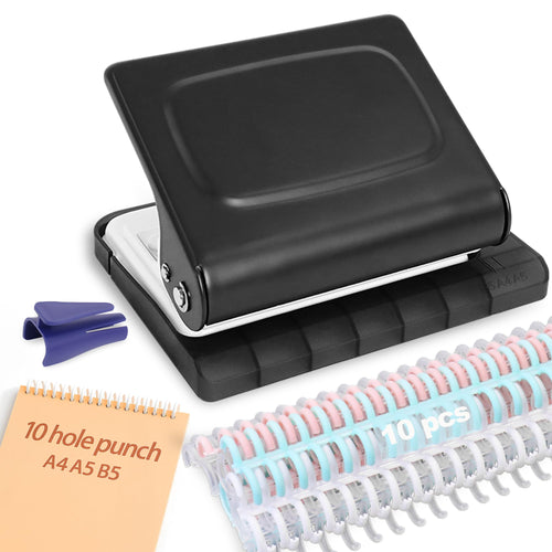 10 Hole Punch Binding Machine for Planners with 10 Multi-Color Binder Rings