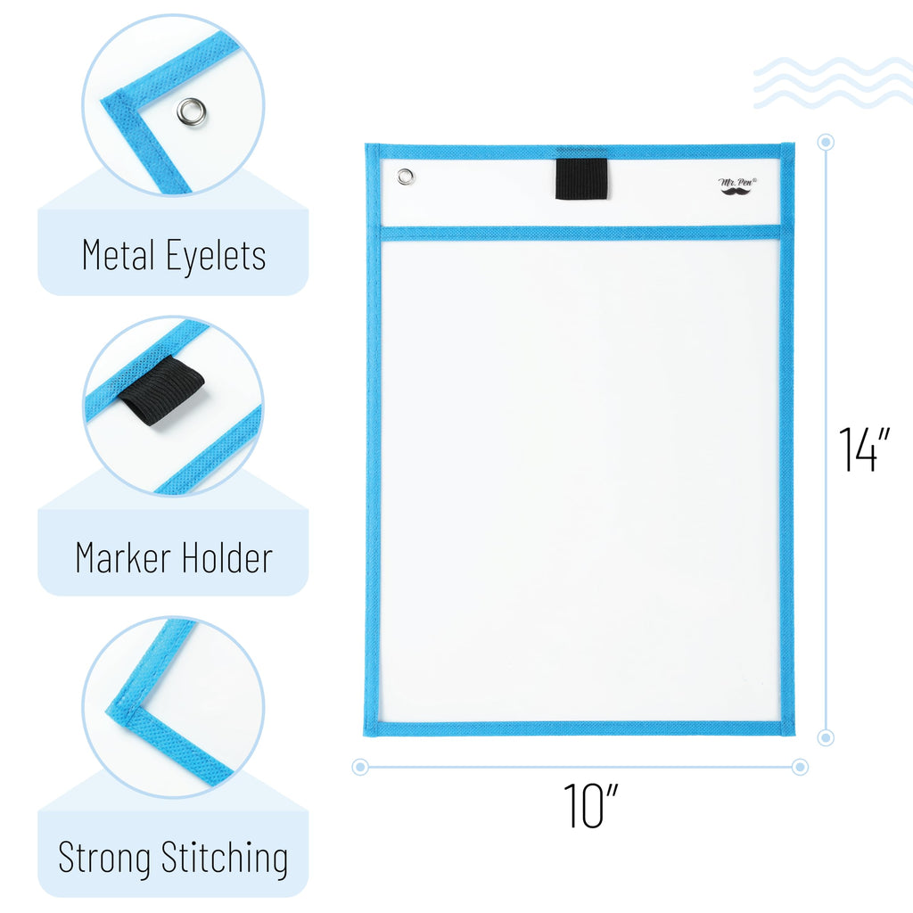 Mr. Pen- Reusable Dry Erase Pocket Sleeves, 10" x 14", 6 Pack, Colorful