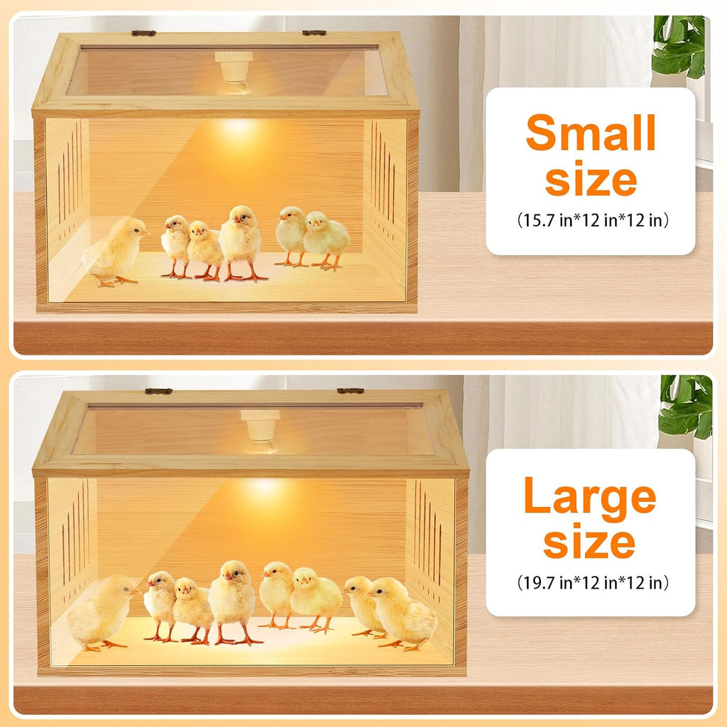 Brooder Box for Chicks，Indoor Smart Wooden Poultry Brooder with Heater, Suitable for 5-7 Newborn Chicks, Ducks, Quail, etc.（12 * 12 * 15.7inch）