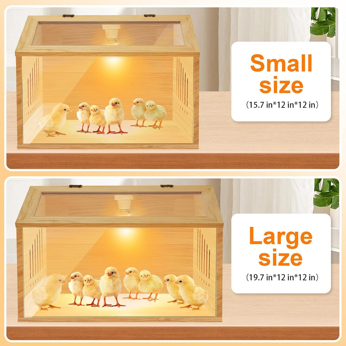 Brooder Box for Chicks，Indoor Smart Wooden Poultry Brooder with Heater, Suitable for 5-7 Newborn Chicks, Ducks, Quail, etc.（12 * 12 * 15.7inch）